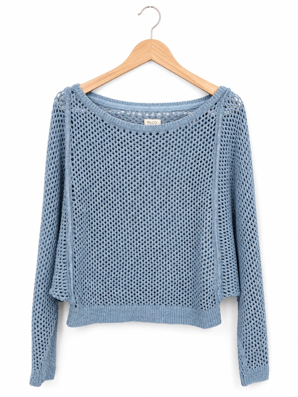 Pilcro Anthropologie Blue Open Knit Crochet Sweater Size Small Coastal Boho